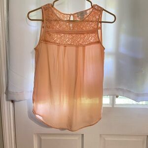 LOFT Peach Sleeveless Blouse with Lace Bodice